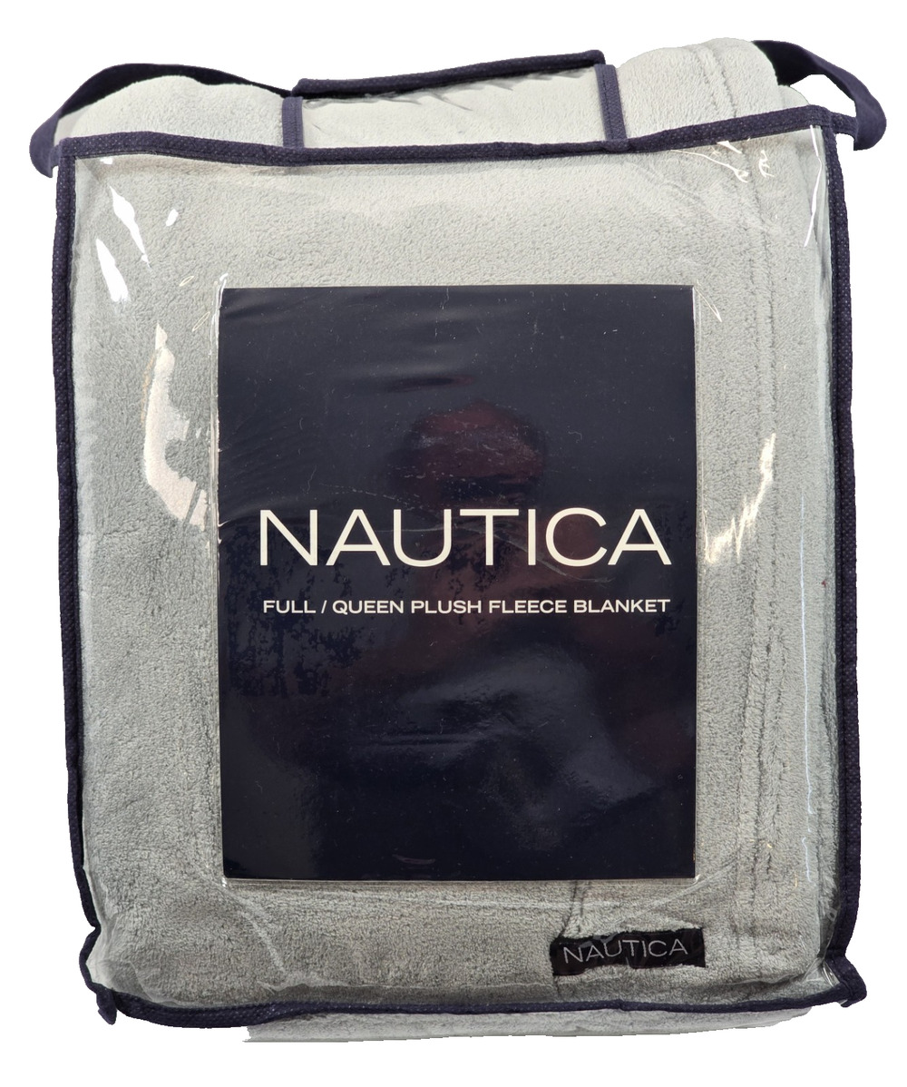 Nautica Plush Fleece Solid Light Gray Full/Queen Blanket, New